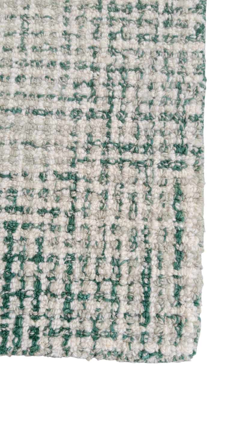 Emerald Green & Ivory Hand-Tufted Wool Rug | Textured Loop Pile Modern Area Rug