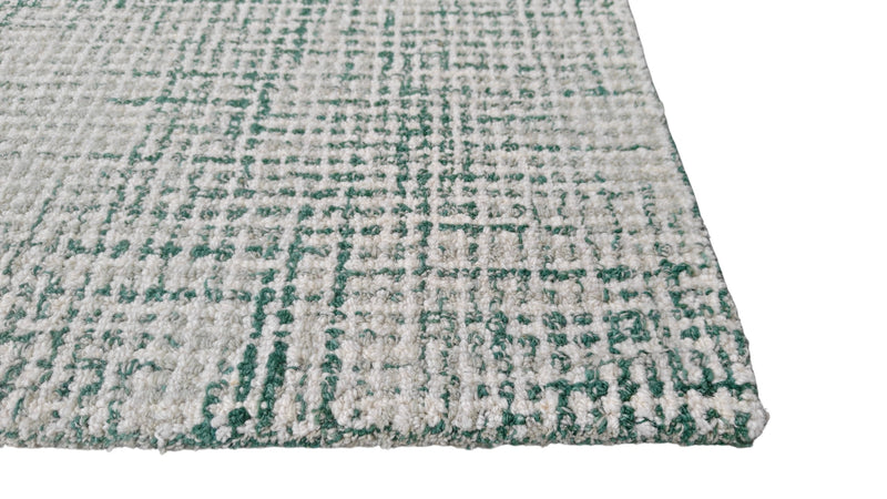 Emerald Green & Ivory Hand-Tufted Wool Rug | Textured Loop Pile Modern Area Rug