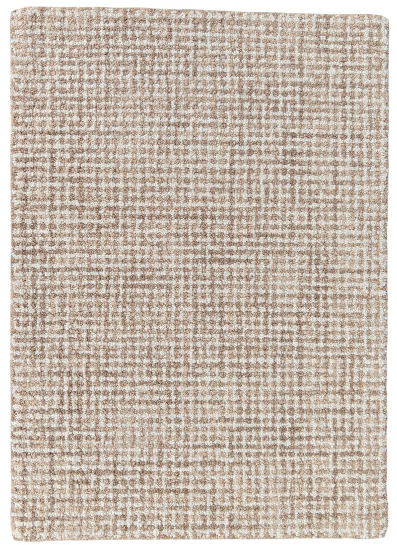 A rectangular woven placemat with a textured, checkered pattern in beige and brown tones, shown flat against a white background.