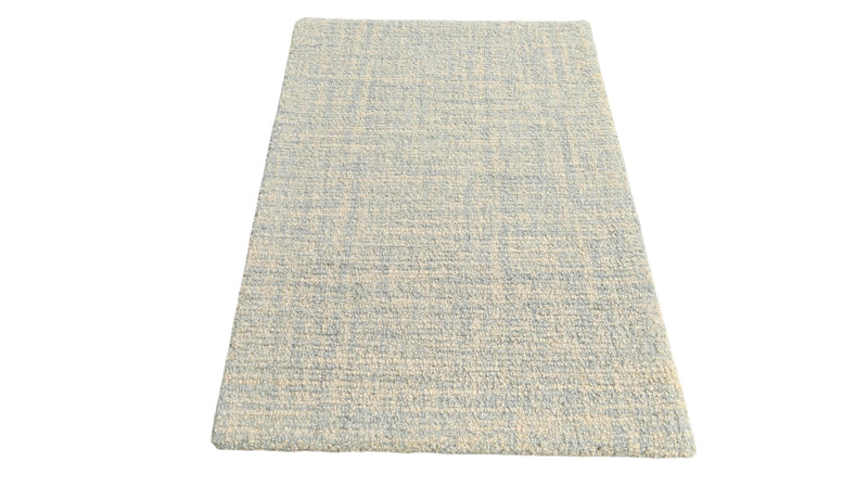 Seafoam Blue & Cream Loop Wool Area Rug | Hand-Tufted Solid Modern Carpet