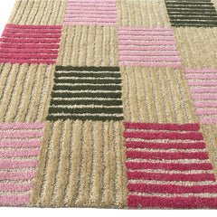 Blush Checkered Hand-Tufted Wool Rug | Pink & Taupe Striped Geometric Modern Area Rug