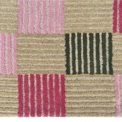 Blush Checkered Hand-Tufted Wool Rug | Pink & Taupe Striped Geometric Modern Area Rug