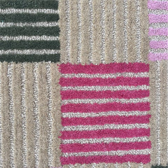 Blush Checkered Hand-Tufted Wool Rug | Pink & Taupe Striped Geometric Modern Area Rug