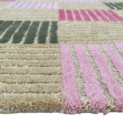 Blush Checkered Hand-Tufted Wool Rug | Pink & Taupe Striped Geometric Modern Area Rug