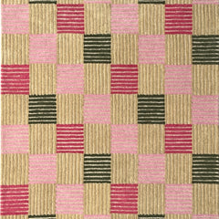 Blush Checkered Hand-Tufted Wool Rug | Pink & Taupe Striped Geometric Modern Area Rug