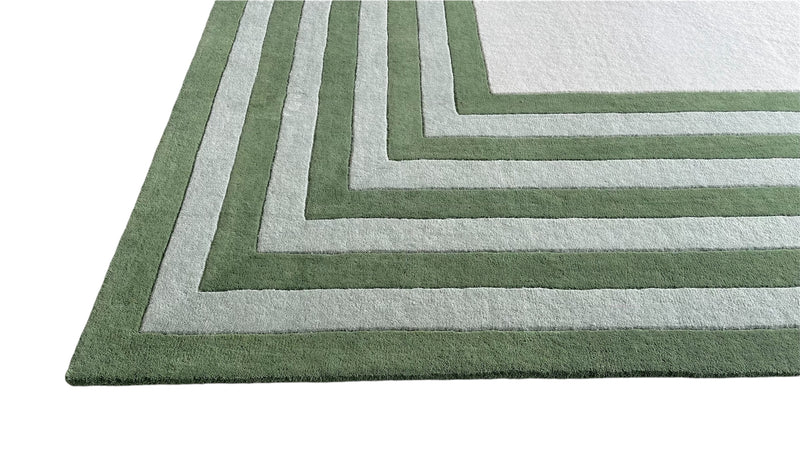 Tilo Green Hand-Tufted Rug | Modern Striped Bordered Wool Area Rug