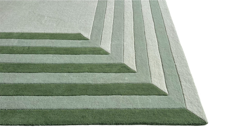 Tilo Green Hand-Tufted Rug | Modern Striped Bordered Wool Area Rug