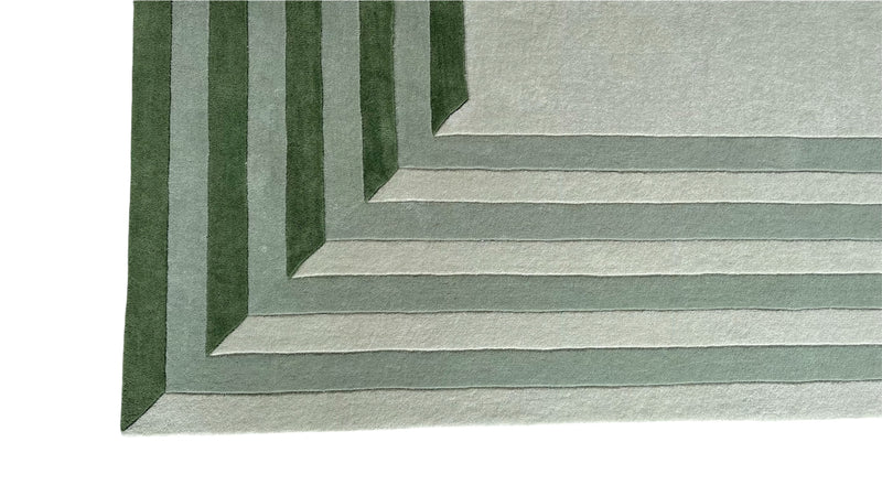 Tilo Green Hand-Tufted Rug | Modern Striped Bordered Wool Area Rug
