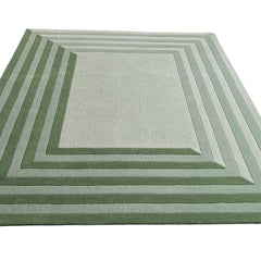 Tilo Green Hand-Tufted Rug | Modern Striped Bordered Wool Area Rug