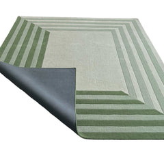 Tilo Green Hand-Tufted Rug | Modern Striped Bordered Wool Area Rug