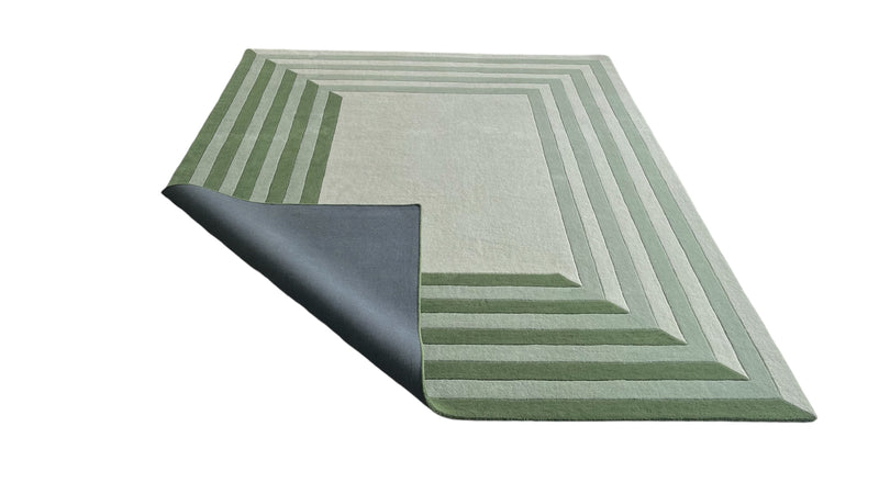 Tilo Green Hand-Tufted Rug | Modern Striped Bordered Wool Area Rug