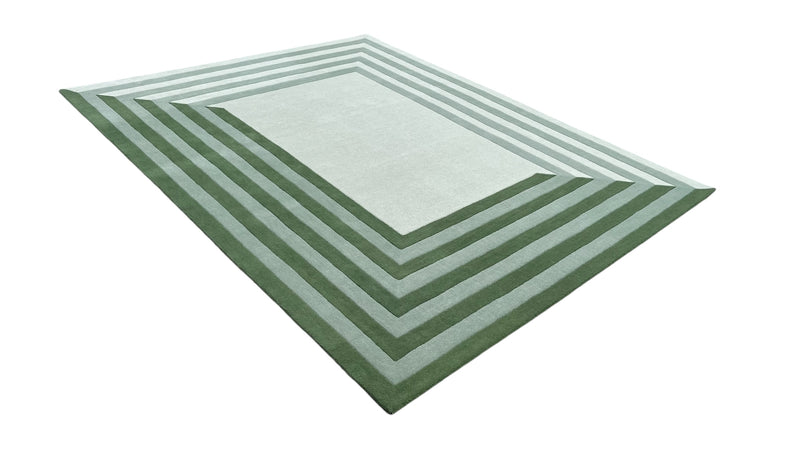 Tilo Green Hand-Tufted Rug | Modern Striped Bordered Wool Area Rug