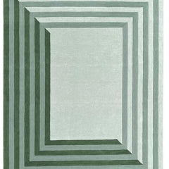 Tilo Green Hand-Tufted Rug | Modern Striped Bordered Wool Area Rug