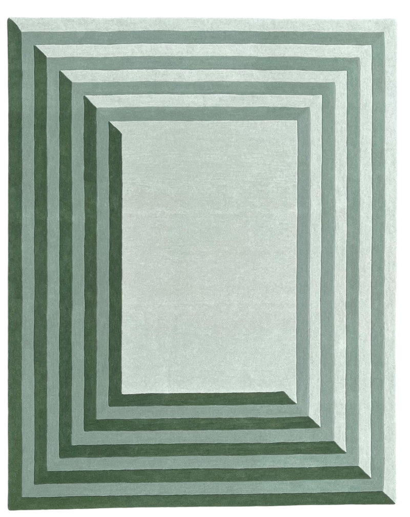 Tilo Green Hand-Tufted Rug | Modern Striped Bordered Wool Area Rug