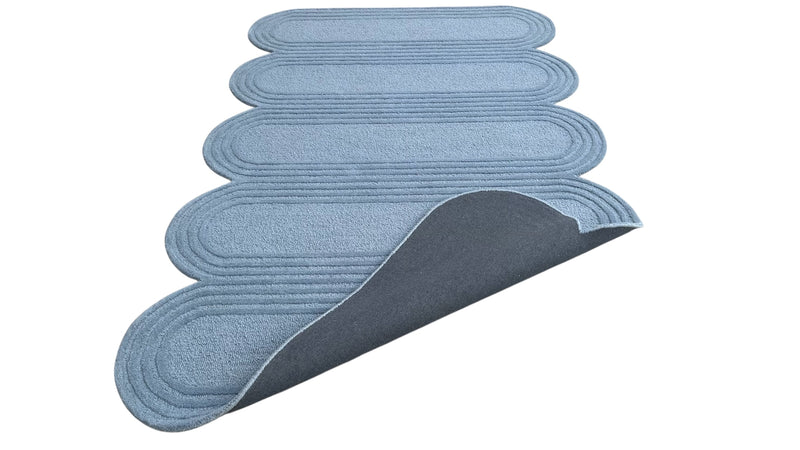 Oblong Scalloped Sky Blue Hand-Tufted Wool Rug | Modern Area Rug
