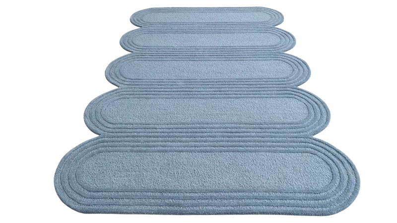 Oblong Scalloped Sky Blue Hand-Tufted Wool Rug | Modern Area Rug