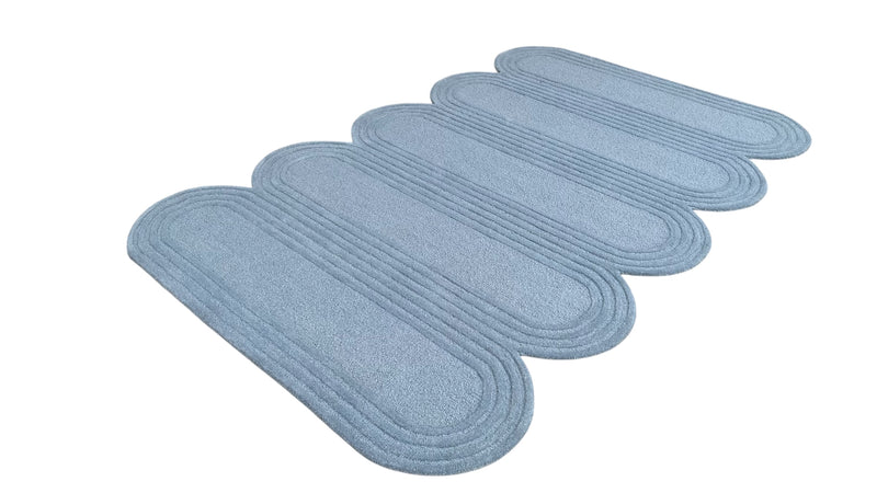 Oblong Scalloped Sky Blue Hand-Tufted Wool Rug | Modern Area Rug