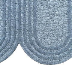 Oblong Scalloped Sky Blue Hand-Tufted Wool Rug | Modern Area Rug