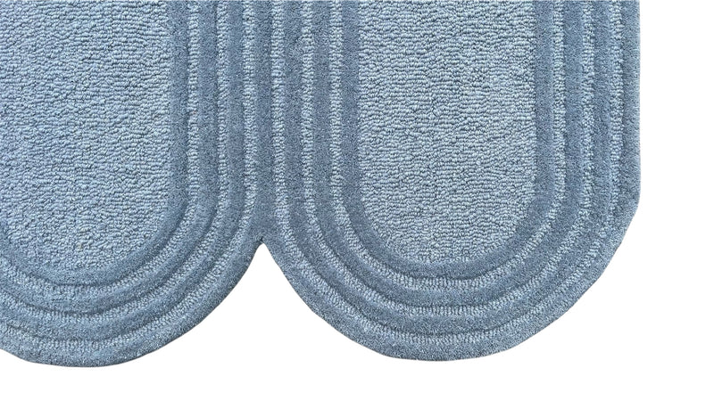 Oblong Scalloped Sky Blue Hand-Tufted Wool Rug | Modern Area Rug