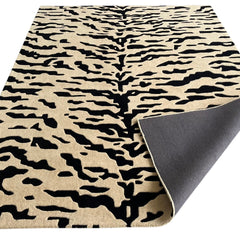 Aethel Abstract Tiger Stripe Hand Tufted Rug in Black & Sand