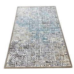 Geometric Grid Hand-Knotted Wool Rug | Modern Blue & Ivory Area Rug