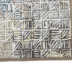 Geometric Grid Hand-Knotted Wool Rug | Modern Blue & Ivory Area Rug