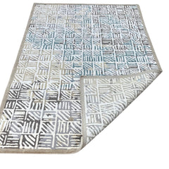 Geometric Grid Hand-Knotted Wool Rug | Modern Blue & Ivory Area Rug