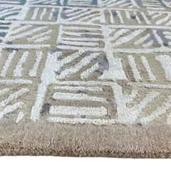Geometric Grid Hand-Knotted Wool Rug | Modern Blue & Ivory Area Rug