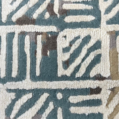 Geometric Grid Hand-Knotted Wool Rug | Modern Blue & Ivory Area Rug