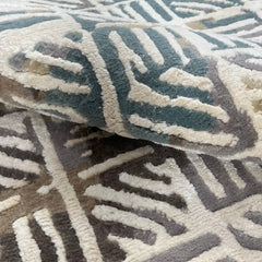 Geometric Grid Hand-Knotted Wool Rug | Modern Blue & Ivory Area Rug