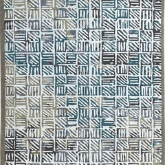 Geometric Grid Hand-Knotted Wool Rug | Modern Blue & Ivory Area Rug