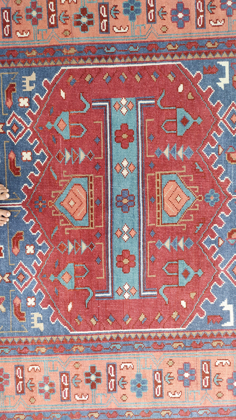Tapis Anatolie Oushak en laine noué à la main bleu