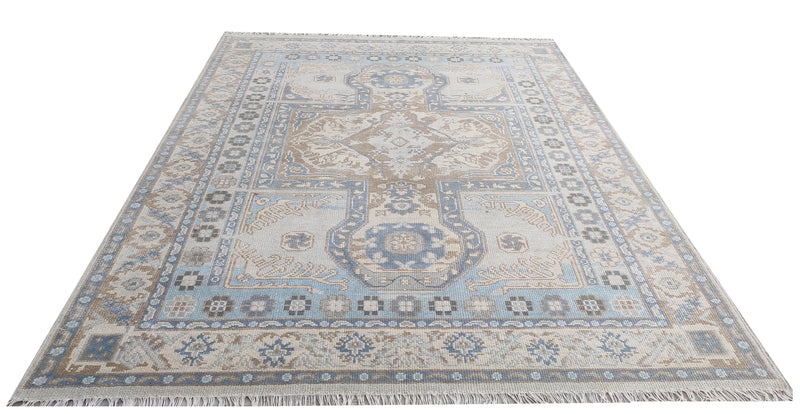 Tapis Anatolie Oushak en laine noué à la main bleu