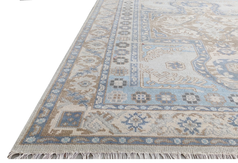 Tapis Anatolie Oushak en laine noué à la main bleu
