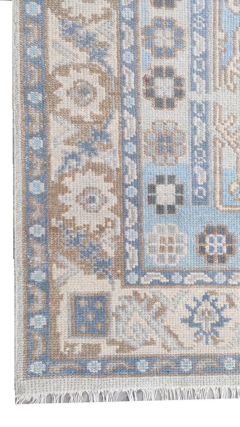 Tapis Anatolie Oushak en laine noué à la main bleu