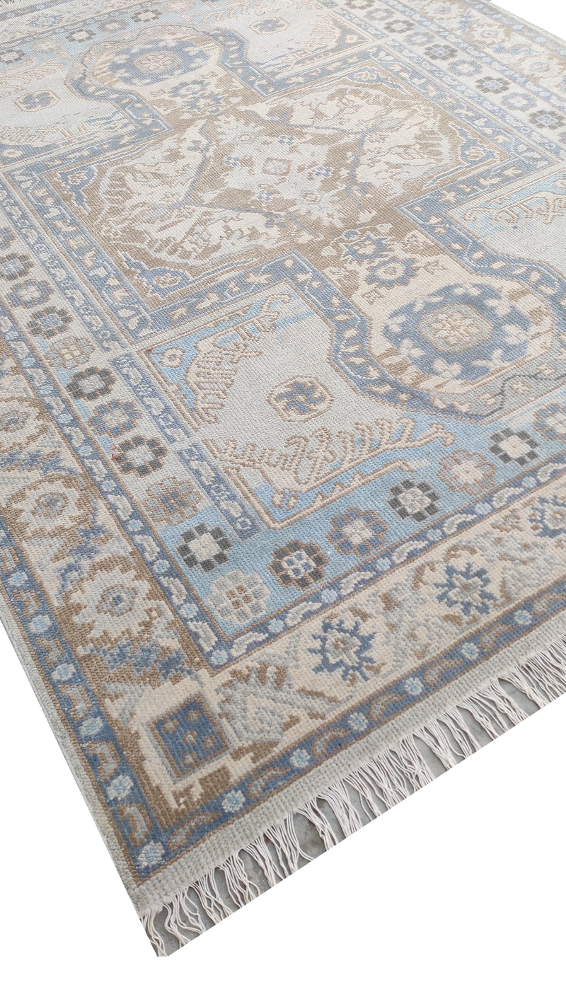 Tapis Anatolie Oushak en laine noué à la main bleu