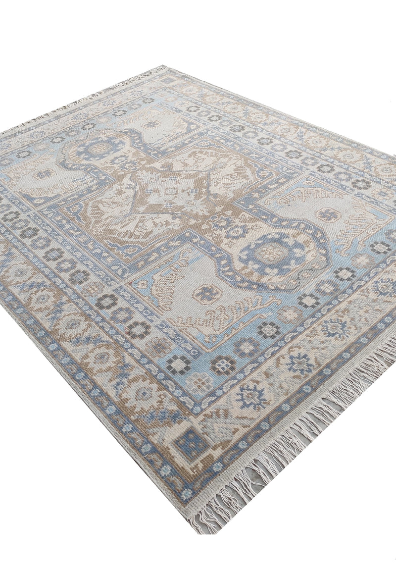 Tapis Anatolie Oushak en laine noué à la main bleu