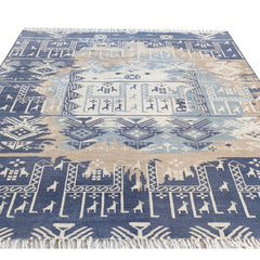 Tapis Anatolie Oushak en laine noué à la main bleu