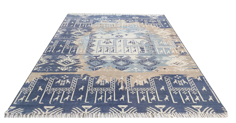 Tapis Anatolie Oushak en laine noué à la main bleu