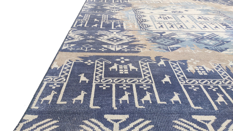 Tapis Anatolie Oushak en laine noué à la main bleu