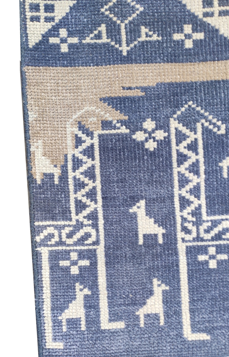 Tapis Anatolie Oushak en laine noué à la main bleu