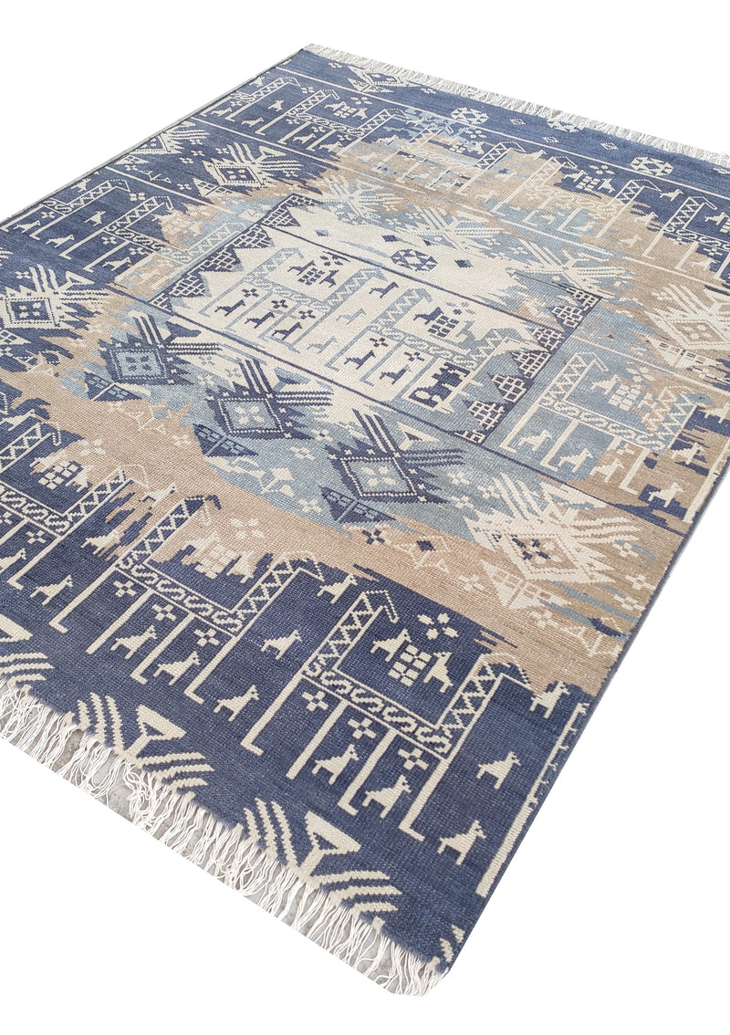 Tapis Anatolie Oushak en laine noué à la main bleu