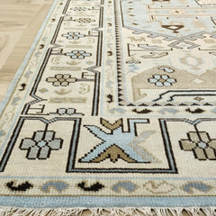 Tapis Anatolie Oushak en laine noué à la main bleu
