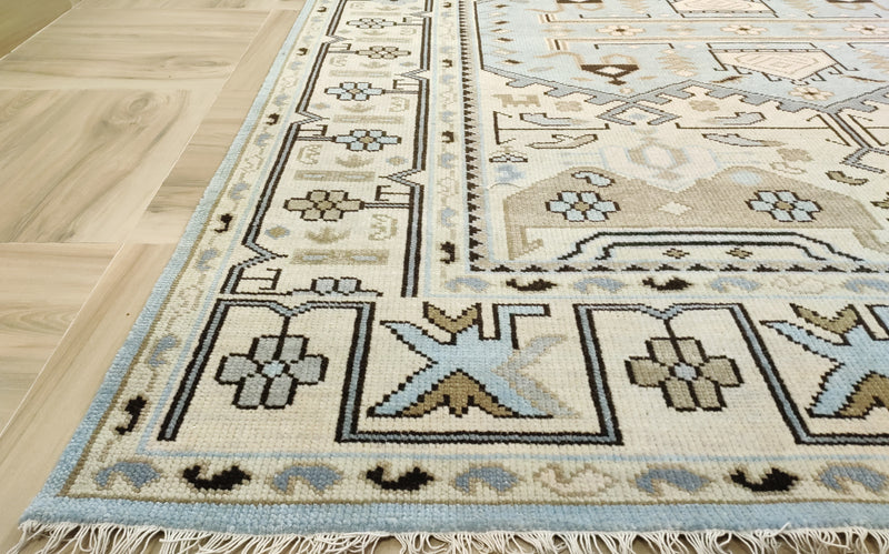 Tapis Anatolie Oushak en laine noué à la main bleu