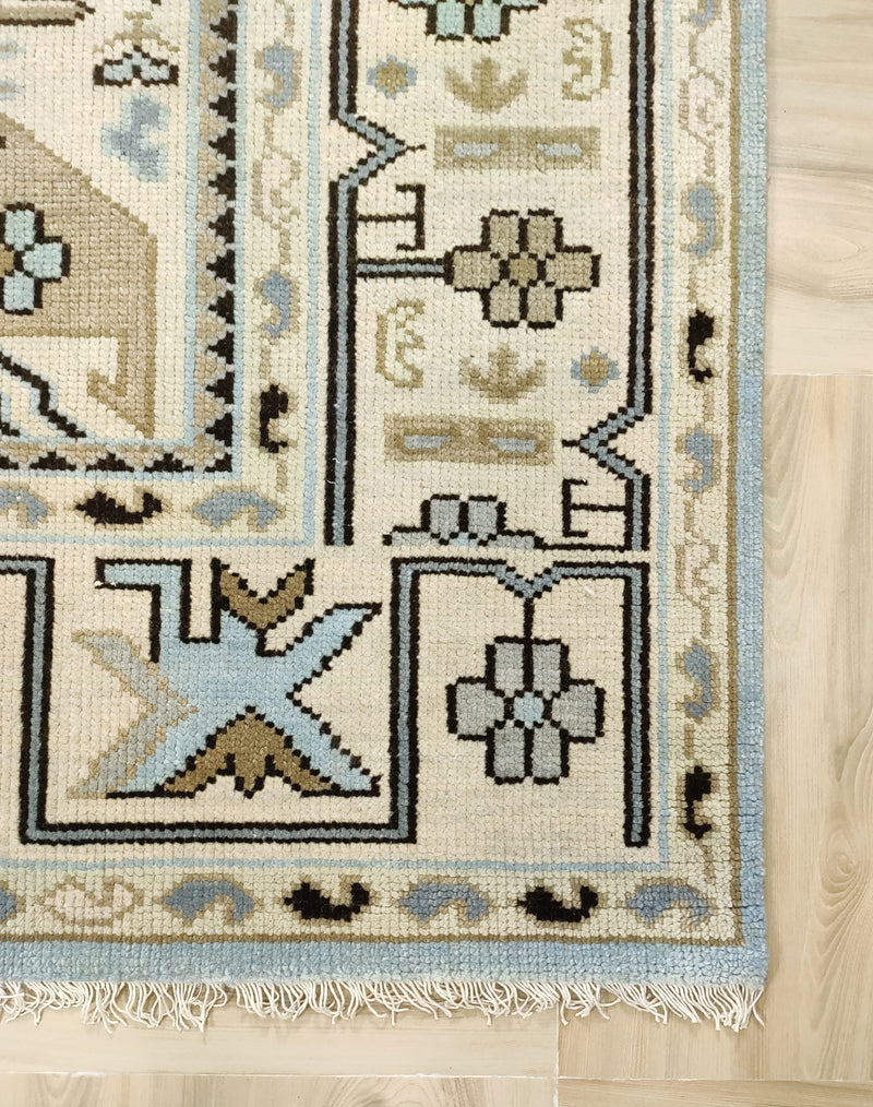 Tapis Anatolie Oushak en laine noué à la main bleu