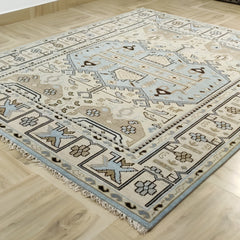 Tapis Anatolie Oushak en laine noué à la main bleu