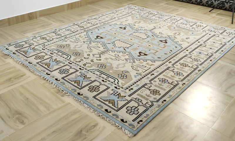 Tapis Anatolie Oushak en laine noué à la main bleu