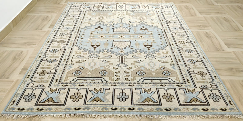 Tapis Anatolie Oushak en laine noué à la main bleu