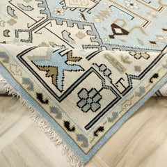 Tapis Anatolie Oushak en laine noué à la main bleu