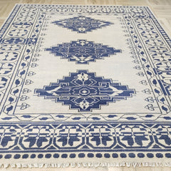 Tapis Anatolie Oushak en laine noué à la main bleu